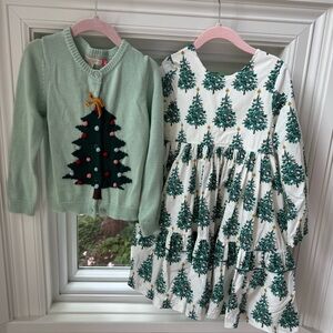 Pink Chicken Girls Christmas Tree Sweater and Dress Set Size 5